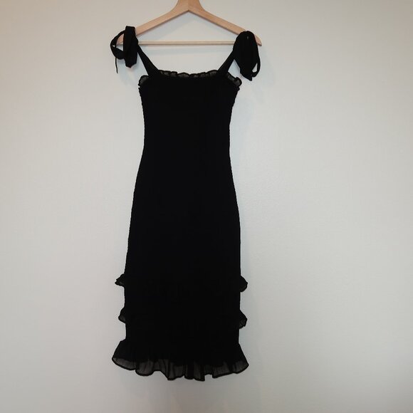 Abercrombie & Fitch Tie-Strap Midi Dress in Black - Picture 1 of 8